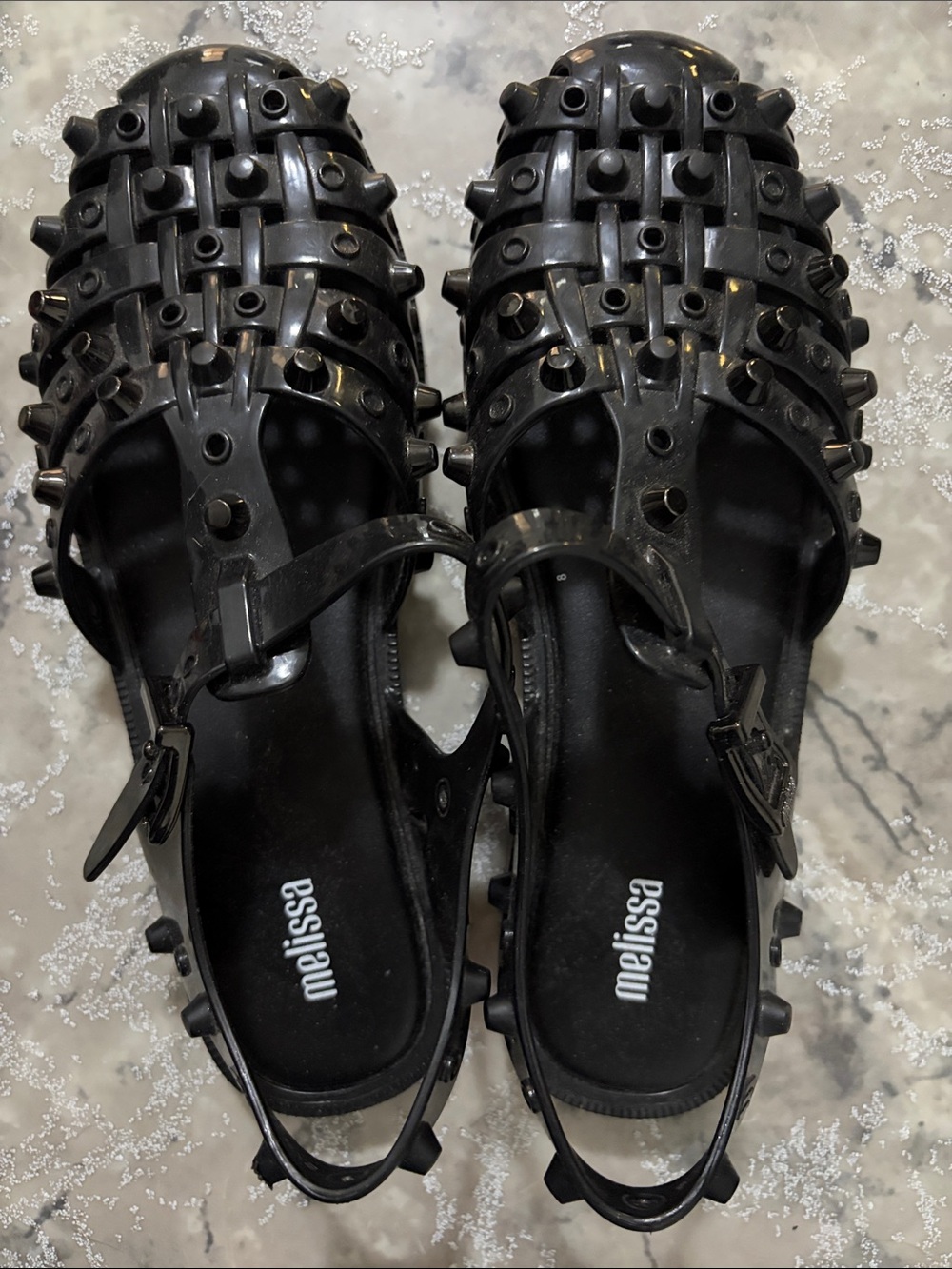Melissa Black Fisherman Studded Jelly Flats with Buckle Strap